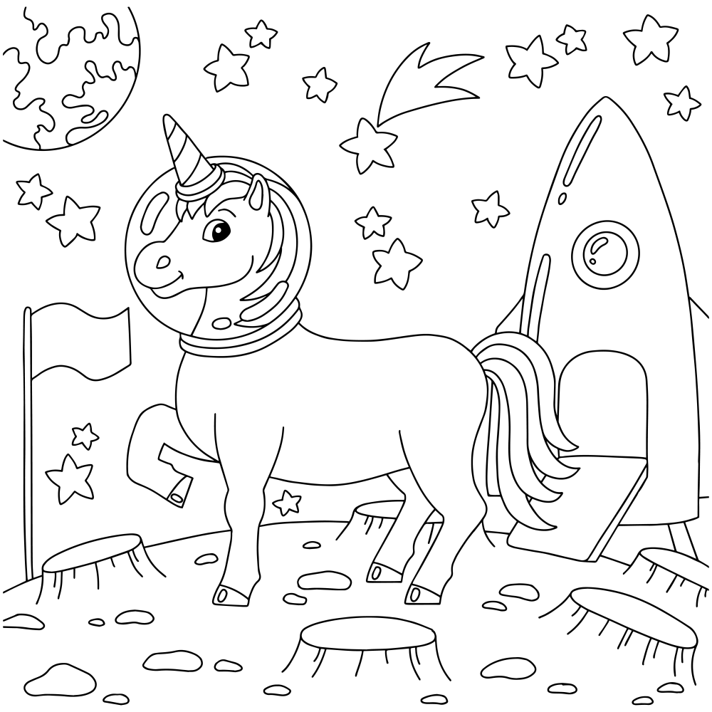 Astronaut unicorn coloring