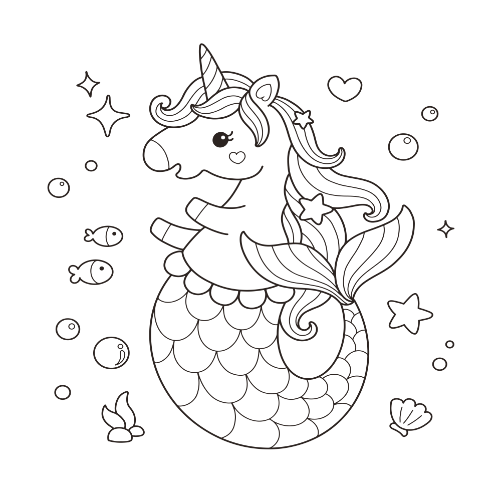 Cute mermaid coloring oage