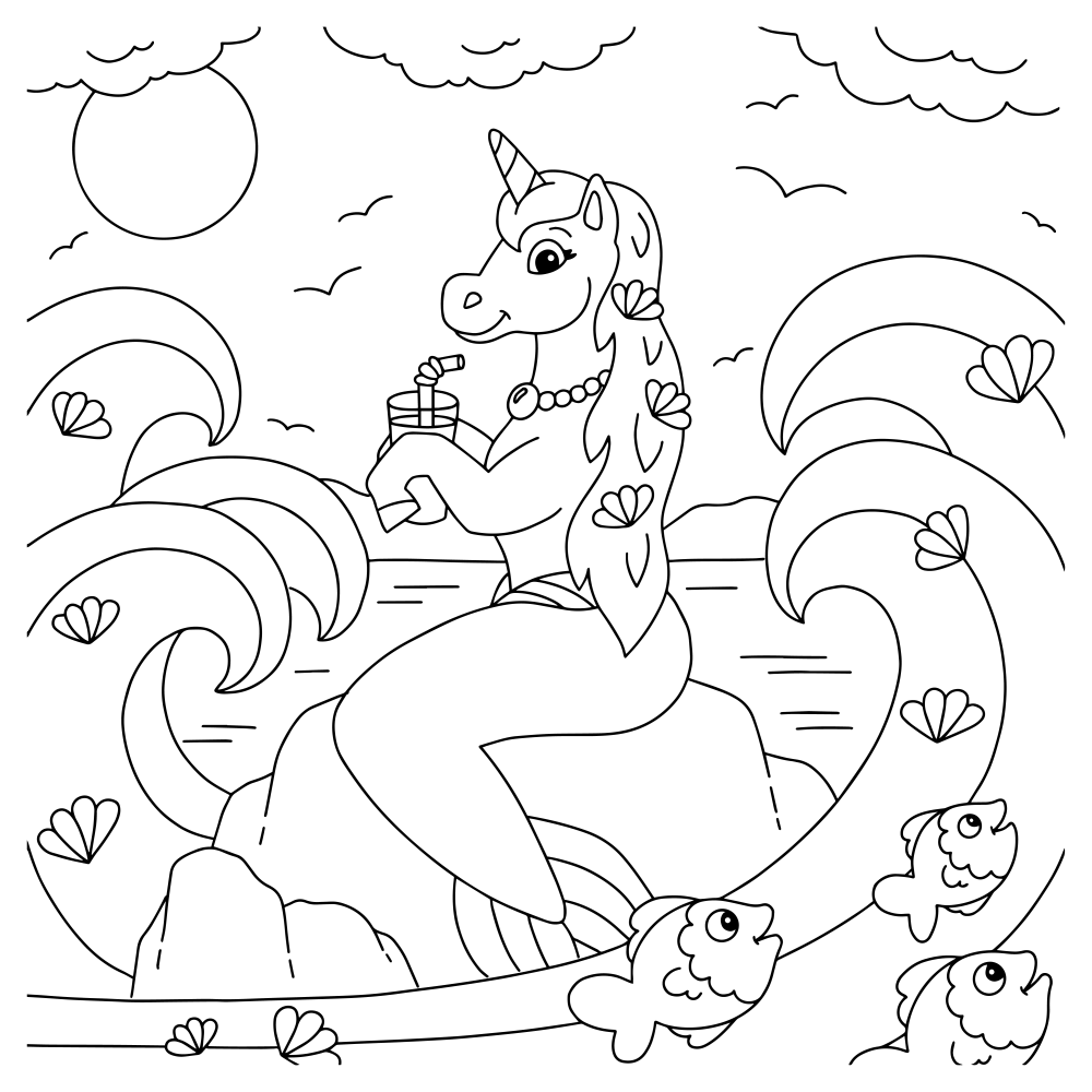 Mermaid unicorn coloring page