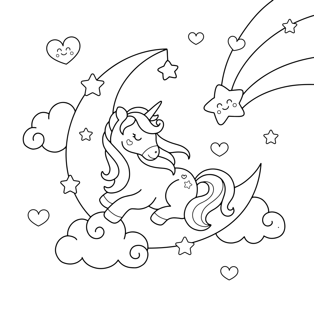 Sleeping unicorn coloring page