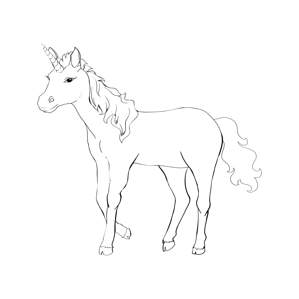 Standing unicorn coloring page