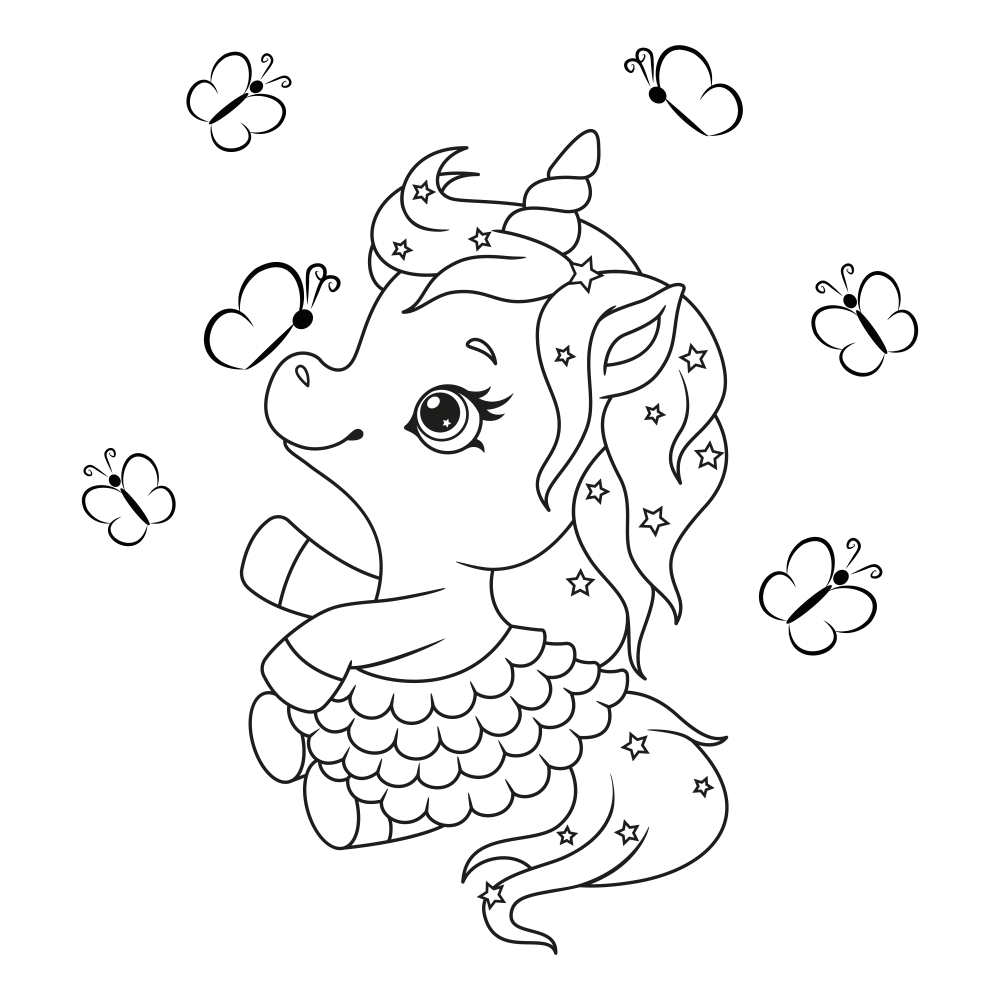 Unicorn chasing butteflies