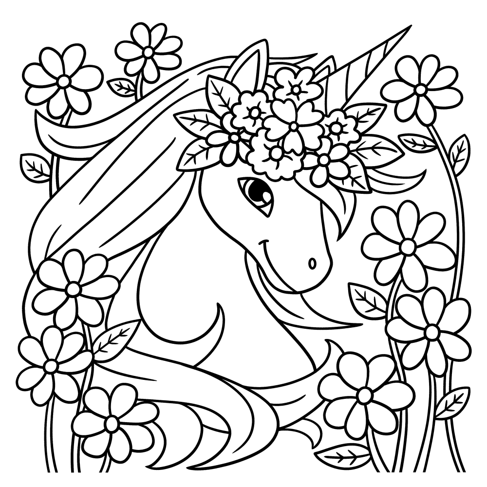 Unicorn flower coloring page