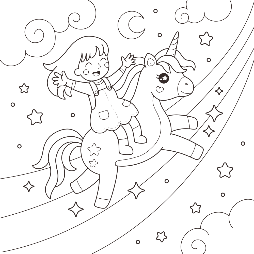 Unicorn flying over rainbow