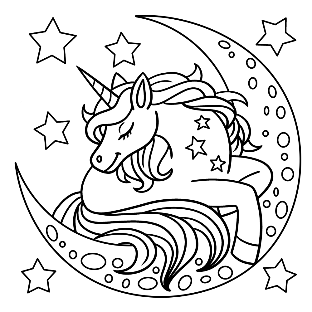 Unicorn sleepy on moon