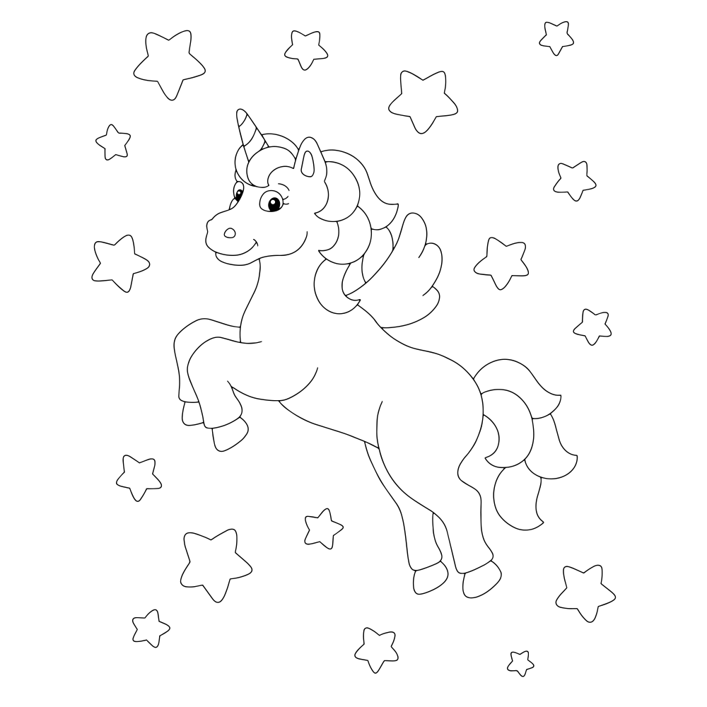 Unicorn with stars coloring page