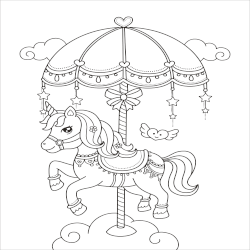 Cute carousel unicorn printable coloring page