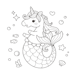 Cute mermaid coloring oage