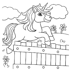 Jumping unicorn coloring page