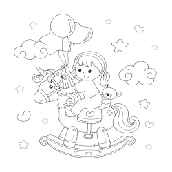 Little girl riding toy unicorn