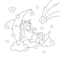 Sleeping unicorn coloring page