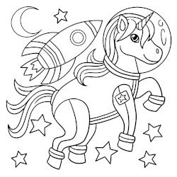 Space unicorn coloring page