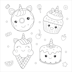 Unicorn dessert coloring pages