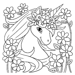 Unicorn flower coloring page