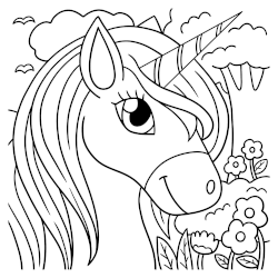 Unicorn head coloring page 1